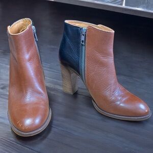 Madewell Reid Two-Tone Leather Ankle Boots in Black & Chestnut size 7.5